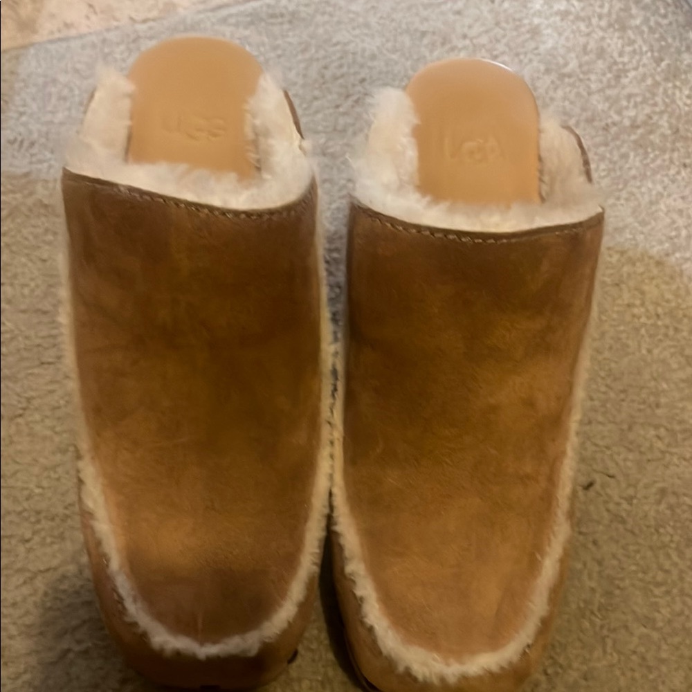 UGG Tan Suede Mules with Plush Lining